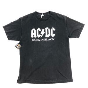 AC/DC Back In Black Logo Black Tee T Shirt Faded Black Large L B3